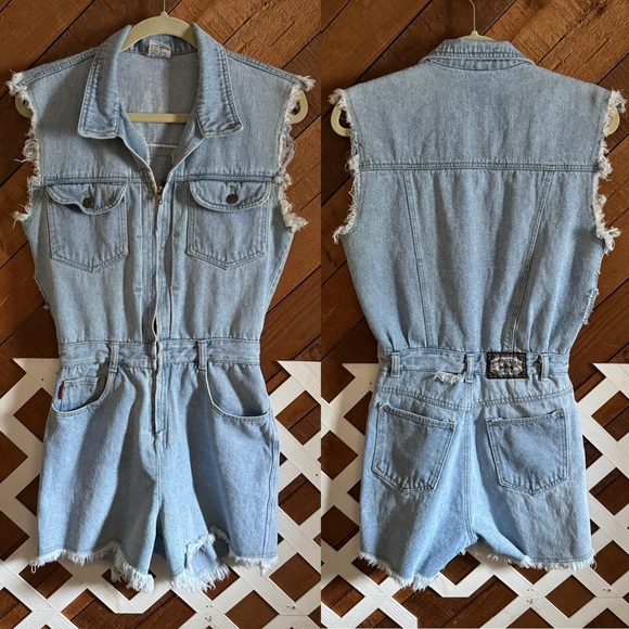 D’Mode Classix Vintage cutoff denim zip up romper size 7 - Picture 1 of 16